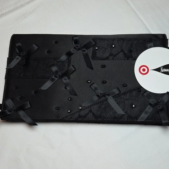 Neiman Marcus Black Clutch with Bow Accents - Picture 1 of 3